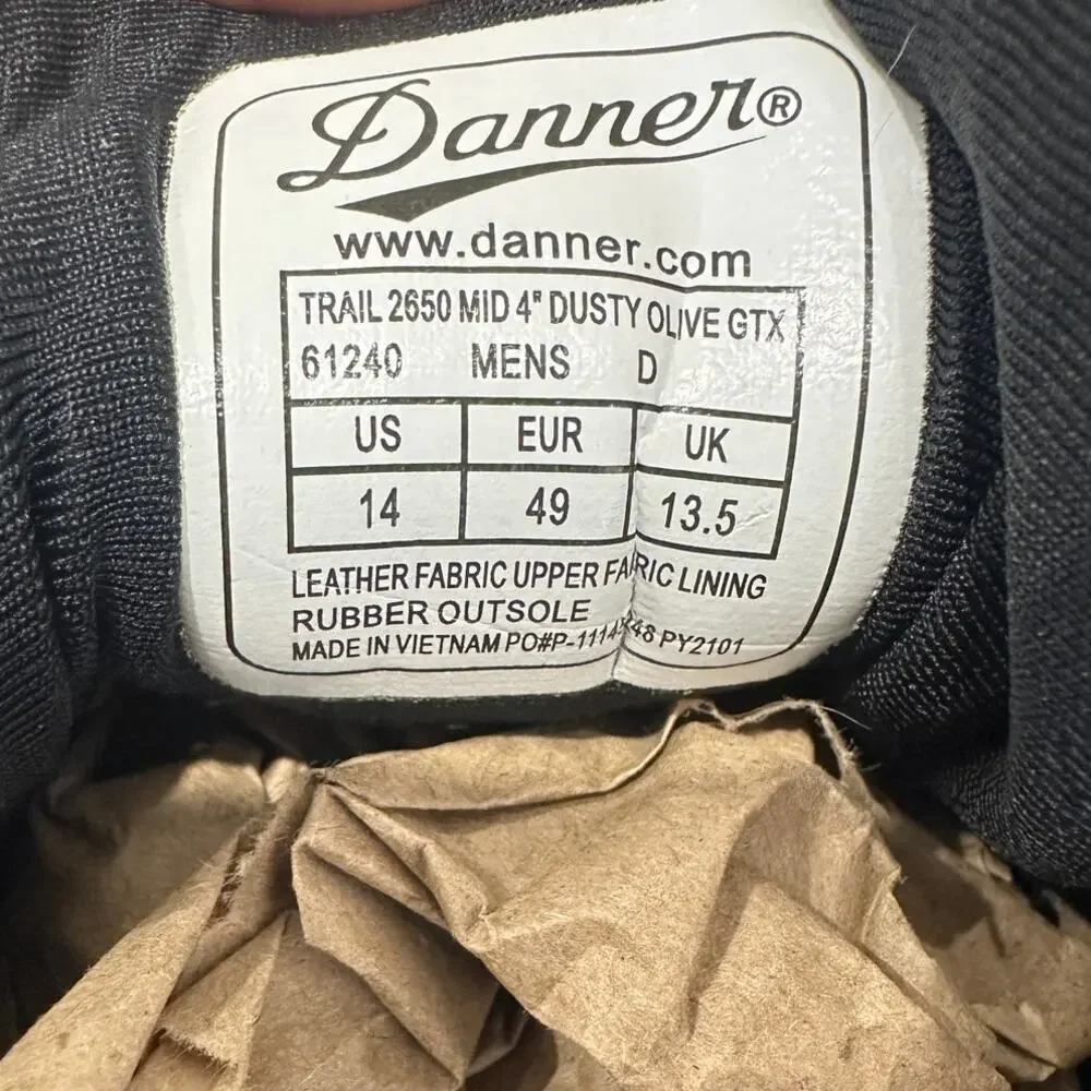 Danner Trail 2650 Mid GTX Hiking Boots Mens 14 D Gore-Tex Vibram Dusty Olive